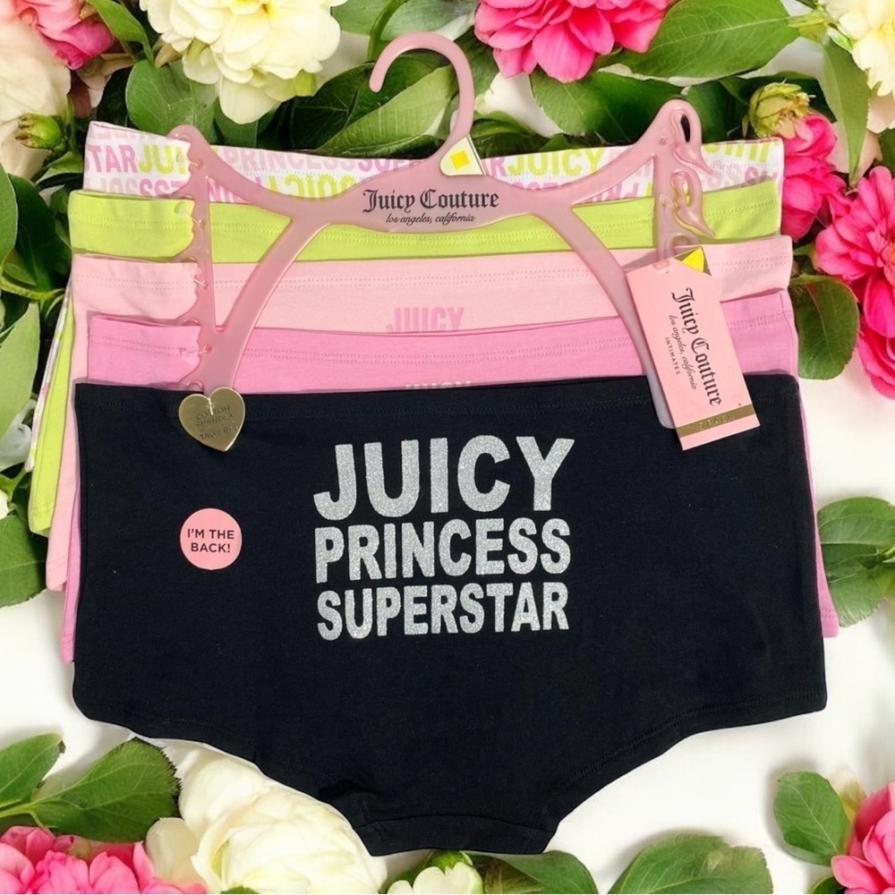 Juicy Couture Black, Pink, Green Hipster Cotton Panty 5 Piece Set Size XL NWT